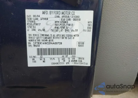 2005 Ford F-150 Stx/Xl/Xlt from USA, damaged, VIN 1FTRX14W25NA00728